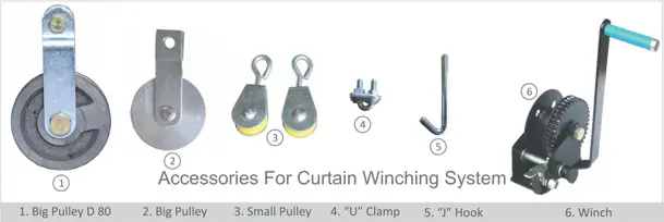 Close-up of Curtain Winching System parts, designed for seamless poultry curtain installation, ensuring optimal performance and durability for poultry house ventilation.
