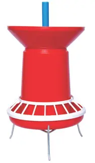 Mini Chick Feeder designed for poultry farms, featuring an adjustable pan height to reduce feed wastage and improve feed conversion ratio for chicks from day 1 to 14.